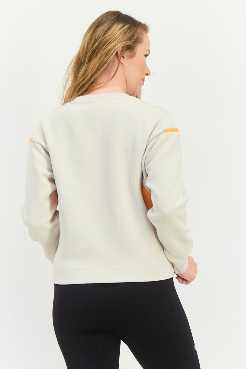 Adidas Women Sportswear Fit Long Sleeves Outdoor Sweatshirt, Beige/Orange  - Image 3