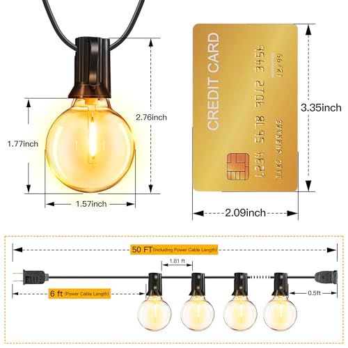 Ollny 50FT Outdoor String Lights, Waterproof Connectable Shatterproof Outside Light with 25 Edison + 2 Spare LED Bulbs Plug in, Patio Lights for Indoor Balcony Porch Camping Deck - Image 4