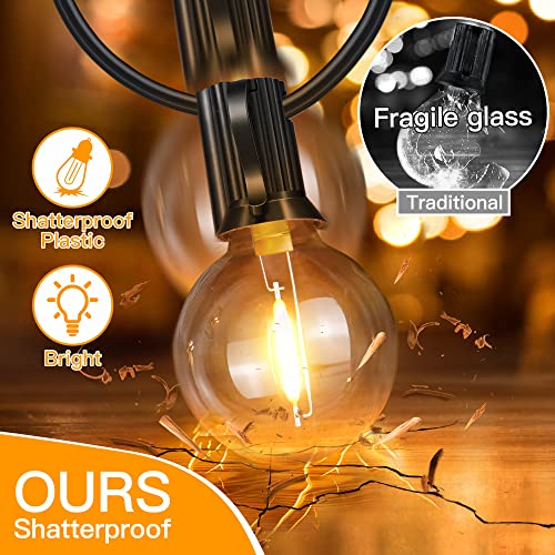 Ollny 50FT Outdoor String Lights, Waterproof Connectable Shatterproof Outside Light with 25 Edison + 2 Spare LED Bulbs Plug in, Patio Lights for Indoor Balcony Porch Camping Deck - Image 2