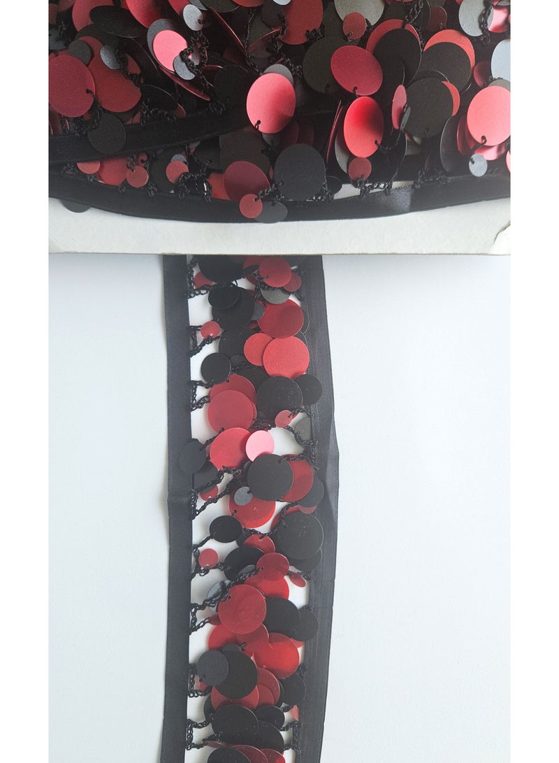 مغرية مات الأسود والترتر الأحمر، 5 ياردة، تقليم الدانتيل الخياطة - Image 1