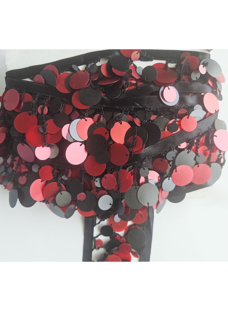 مغرية مات الأسود والترتر الأحمر، 5 ياردة، تقليم الدانتيل الخياطة - Image 2