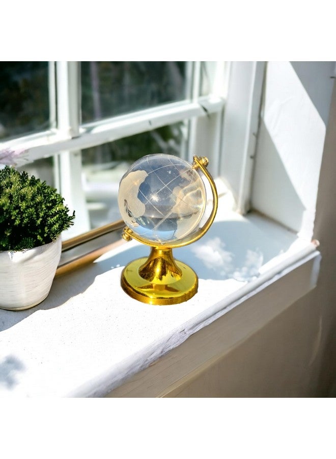 Saudeep India Feng Shui Crystal Globe Idol With Golden Stand | Vastu Glass Miniature Globe For Positive Energy, Success, Good Luck and Prosperity | Vastu Remedy for Home, Children Study Table & Office - Image 1