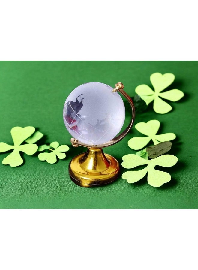 Saudeep India Feng Shui Crystal Globe Idol With Golden Stand | Vastu Glass Miniature Globe For Positive Energy, Success, Good Luck and Prosperity | Vastu Remedy for Home, Children Study Table & Office - Image 3