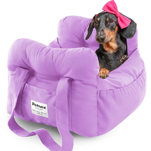 PETNEX Dog Car Seat for Small Dogs, Portable Puppy Car Seat of Easy Installation, Fashionable Pet Carrier Bag with Large Pockets, Machine Washable Dog Booster Seat (Purple) - Image 1