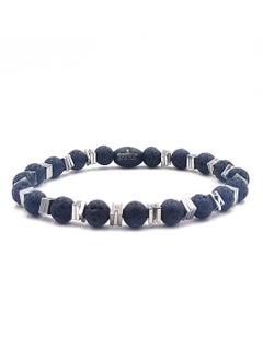 Handmade Beaded Leather Bracelet for Men with Lava Stone and Hematite