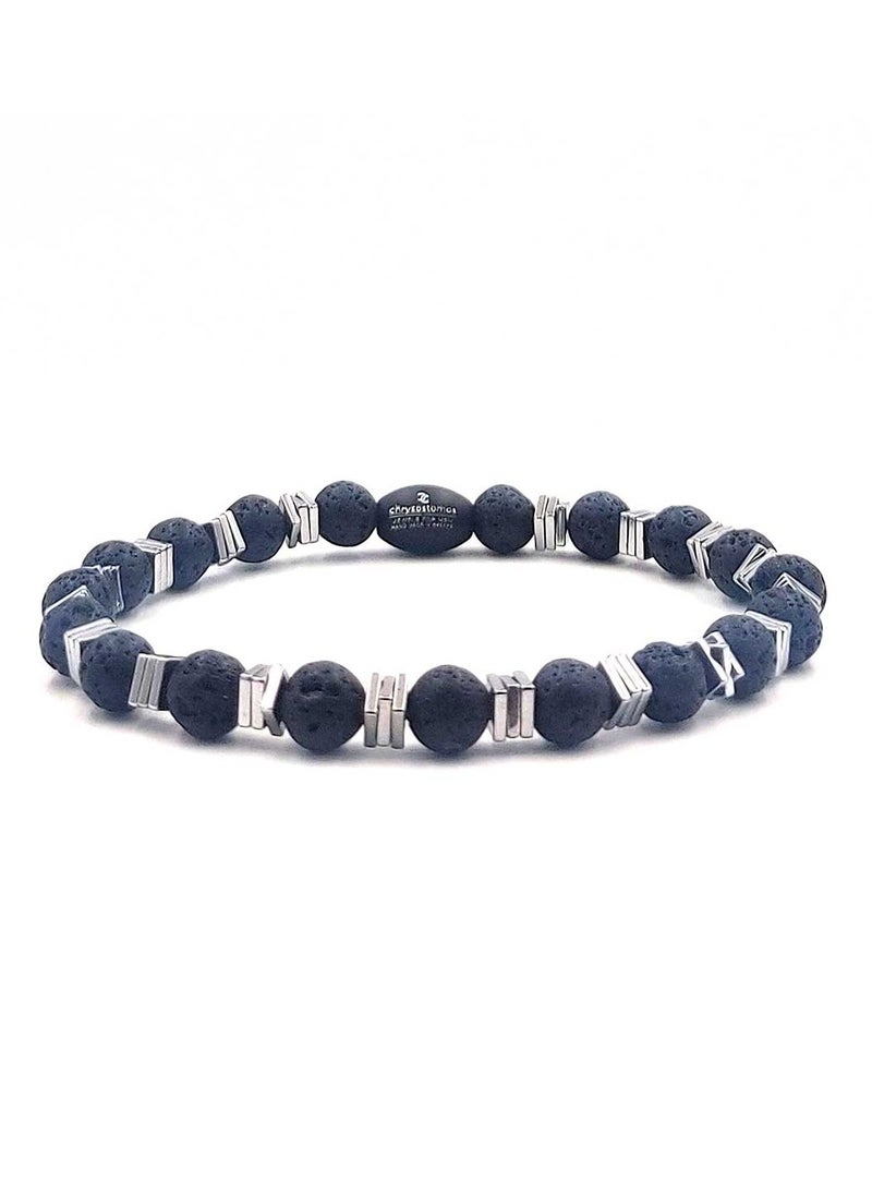 CHRYSOSTOMOS - Handmade Beaded Leather Bracelet for Men with Lava Stone and Hematite - Image 1