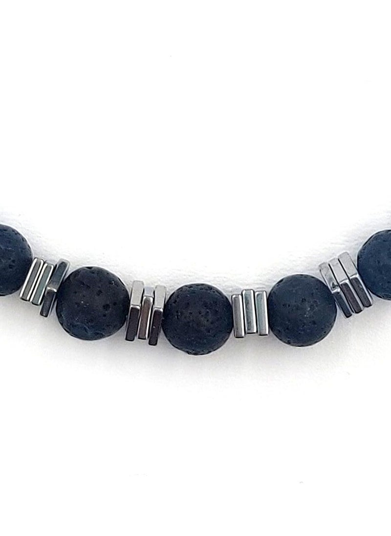 CHRYSOSTOMOS - Handmade Beaded Leather Bracelet for Men with Lava Stone and Hematite - Image 1