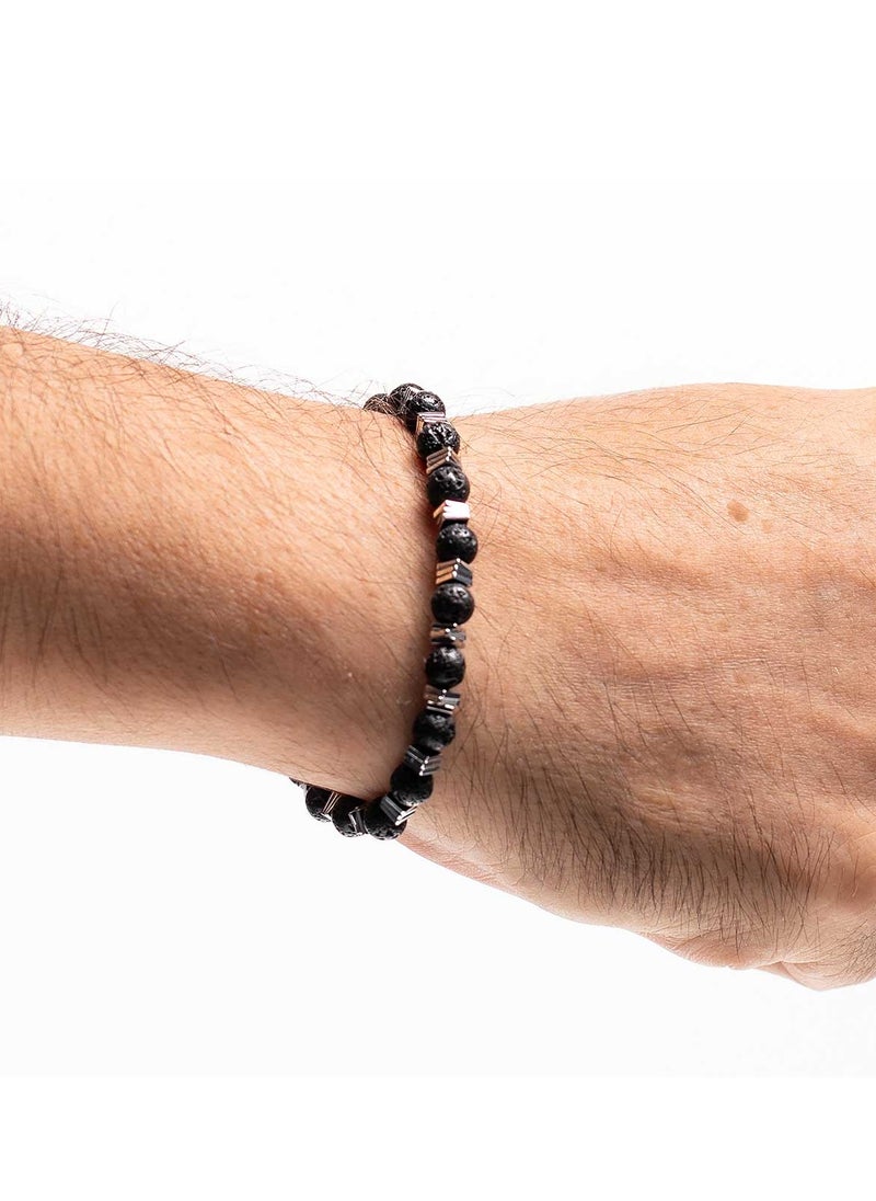 CHRYSOSTOMOS - Handmade Beaded Leather Bracelet for Men with Lava Stone and Hematite - Image 1