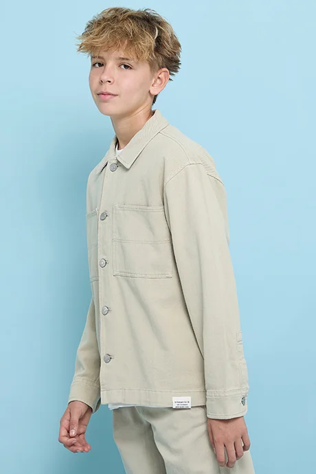 R&b Solid Shacket with Classic Collar and Button Closure