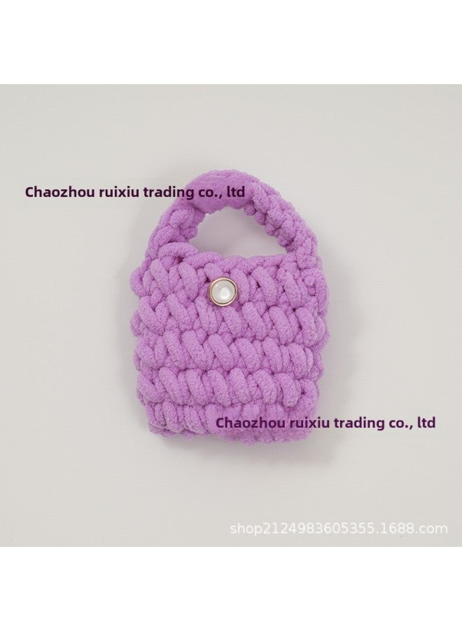 Pink Cute Cyber Red Bear Lion Wake Flower Plush Hand-woven Drop-resistant Headphone Bag Bluetooth Headphone Protective Cover Finished Product-Color:Light Board Purple - Image 1
