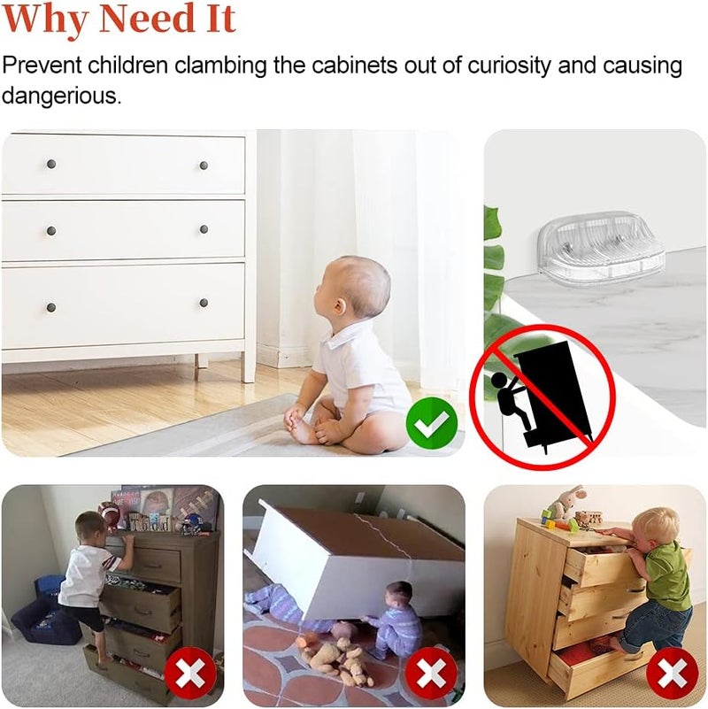 EUDEMON Baby Safety Anti-Tip Furniture Anchor Straps, Furniture Anti-Tip Wall Holder for Children&Pets, Childproof Anti-tip Furniture Wall Anchors, Easy to Install(Transparent,2 Pack) - Image 3