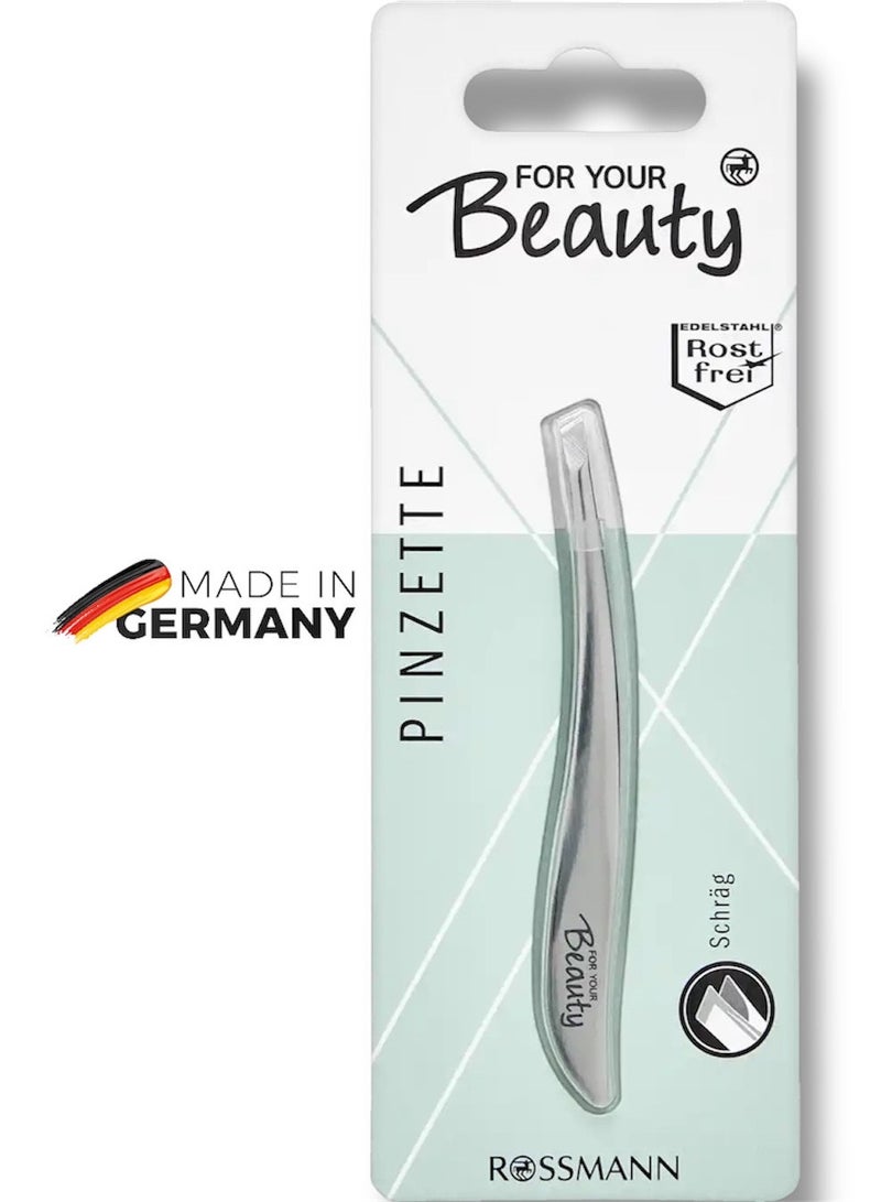 ROSSMANN German Brand -Tweezers slanted, Advanced Precision Tweezers for Safe and Clean Plucking of Even the Finest Hairs, tweezers eyebrow hair plucker. - Image 1