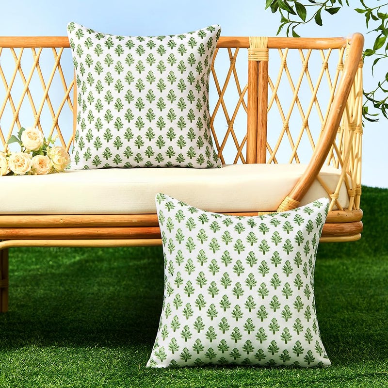 Allorry Outdoor Pillow Covers 18x18 Set of 2 Boho Green Floral Accent Print Decorative Throw Pillow Cases for Outdoor Waterproof Patio Furniture Garden Porch Sofa Bed Cushion Covers Home Decor JB005-C18 - Image 4