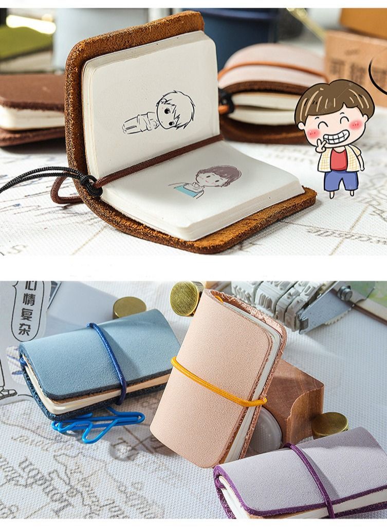 Y&D Mini Notepad Retro Leather Notebook Creative Portable Ledger with Strap Small and Suitable for School Offices - Image 4