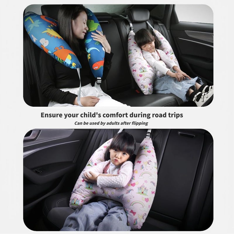 eaonitu Travel Pillow Car Cushion for Kids 6 Years Old+ Shoulder Neck Back Support & Seat Belt Comfort, Road Trip Cozy Sleeping Gift for Young Travelers, Parents, Families, Baby Shower (Dinosaur Blue) - Image 4
