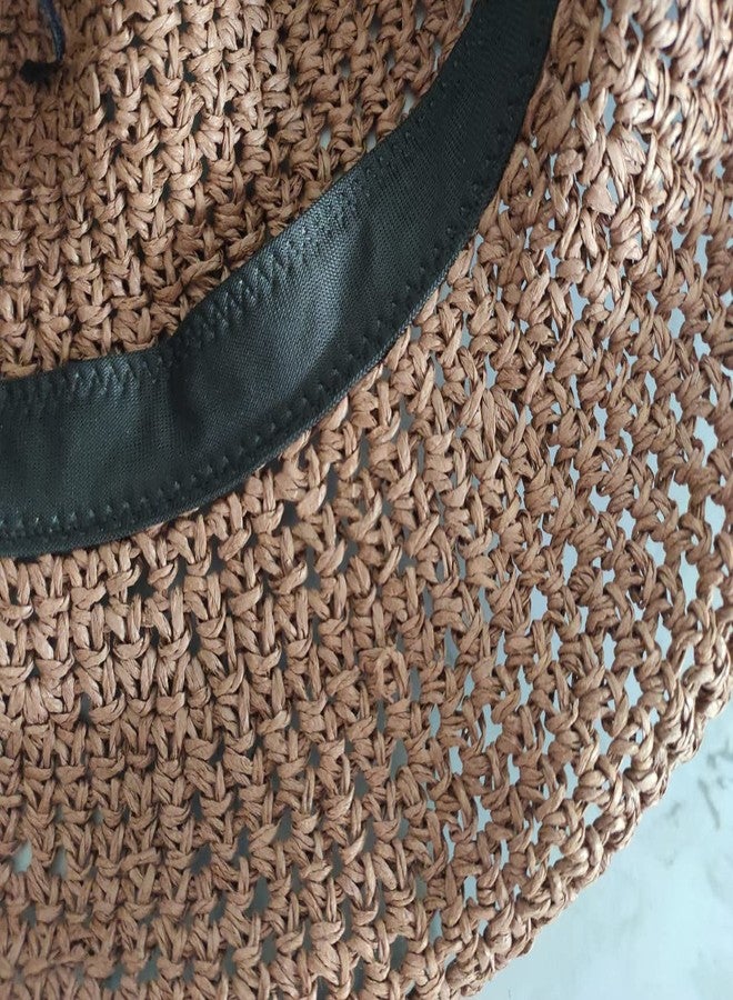 Jilukibo Foldable Wide Brim Sun Visor for Summer Beach, Packable Hat Straw Hat Cap for Women, Protect Your Skin Easily (Coffee Color) - Image 4