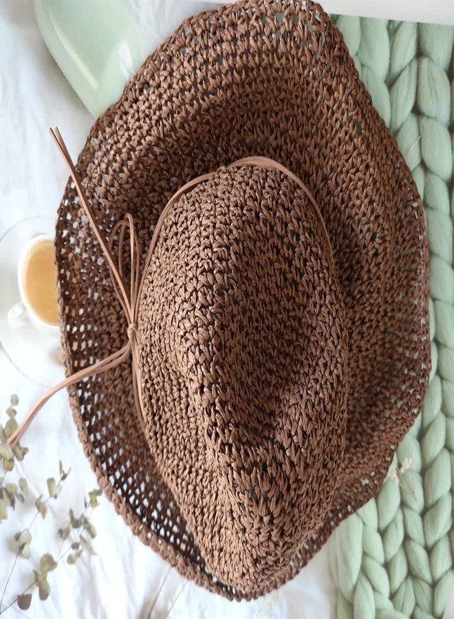 Jilukibo Foldable Wide Brim Sun Visor for Summer Beach, Packable Hat Straw Hat Cap for Women, Protect Your Skin Easily (Coffee Color) - Image 3