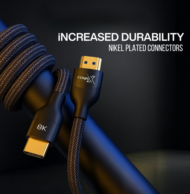 كومبيكس كابل كومبيكس HDMI 2.1 بطول 10 أمتار، سلك HDMI عالي السرعة 48 جيجابت في الثانية، يدعم دقة 8K بمعدل 60 هرتز، ودقة 4K بمعدل 120/144 هرتز، سلك مضفر يدعم eARC/Dolby/HDR 10+/HDCP 2.2 و2.3، متوافق مع PS5/PS4، Xbox، MacBook Pro، أجهزة العرض، مشغلات Blu-ray، وأجهزة التلفزيون - Image 2