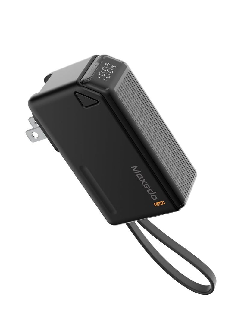 Moxedo موكسييدو بورتا-غو 5,000 مللي أمبير 22.5 واط بنك طاقة مع قابس AC قابل للطي وم interchangeable مدمج، كابل USB-C و 2 محولات سفر مرفقة (أسود)
