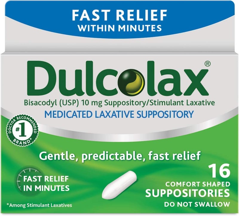 DULCOLAX Dulcolax Stimulant Laxative Medicated Suppositories 16ct Fast Relief, Rectal Use Only, Bisacodyl 10mg