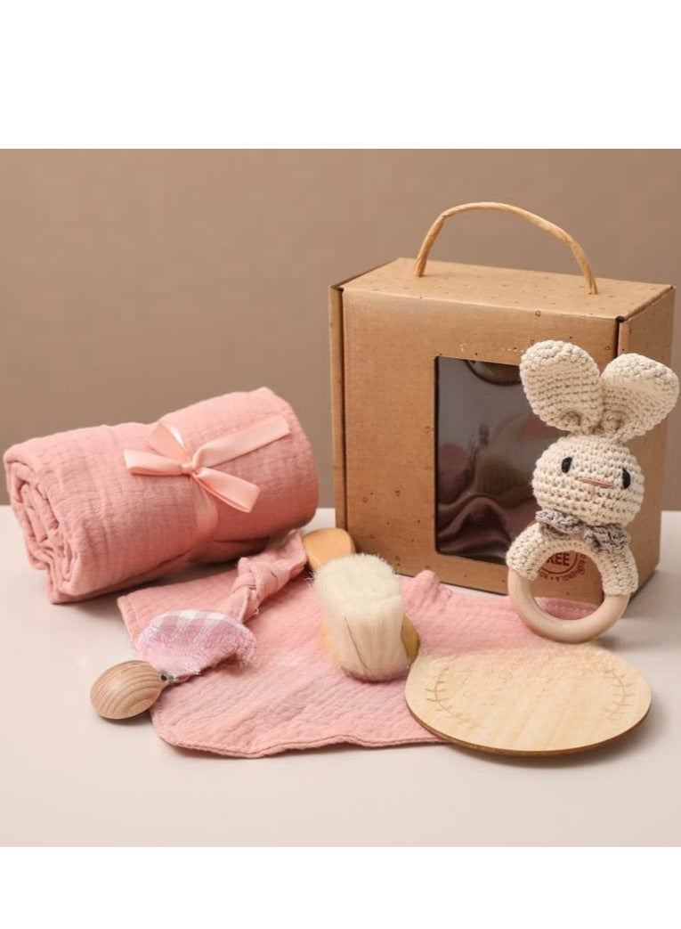 Baby Cloth Nipple Chain Set - Newborn Birth Gift Box - Bath Set - Chew Animal Bell Toy - Image 2