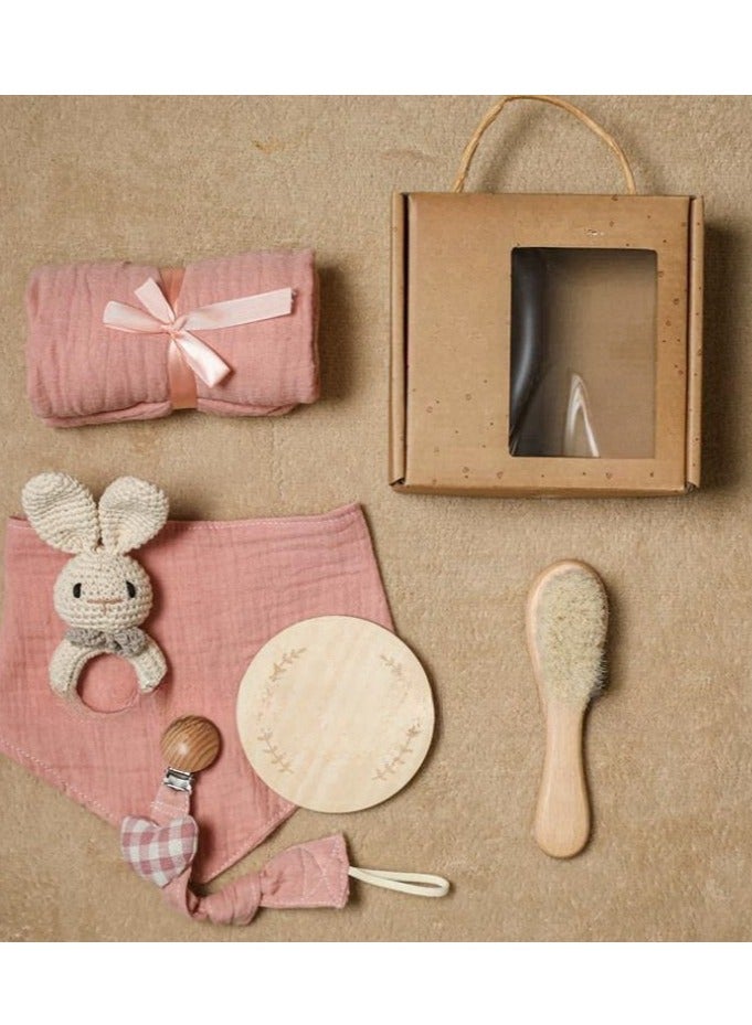 Baby Cloth Nipple Chain Set - Newborn Birth Gift Box - Bath Set - Chew Animal Bell Toy - Image 3