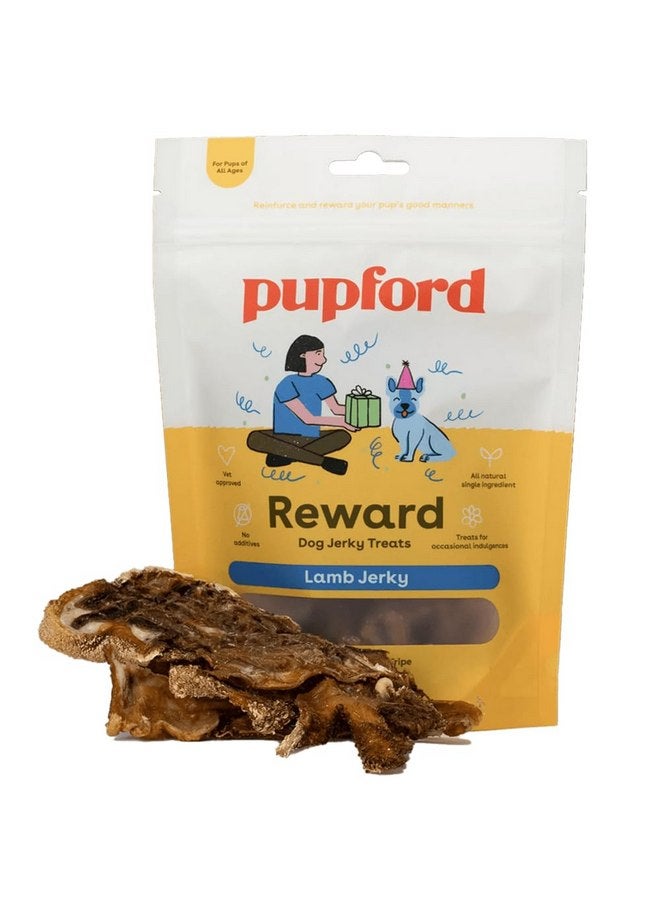 بوبفورد مكافآت لحم الضأن المجفف من Pupford للكلاب الكبيرة والصغيرة من جميع الأعمار | صُنع في الولايات المتحدة الأمريكية، 100% لحم حقيقي ولا يحتوي على مواد حشو | الكلاب تحب هذه الوجبات الخفيفة اللذيذة للكلاب (لحم الضأن 7 أونصة) - Image 1