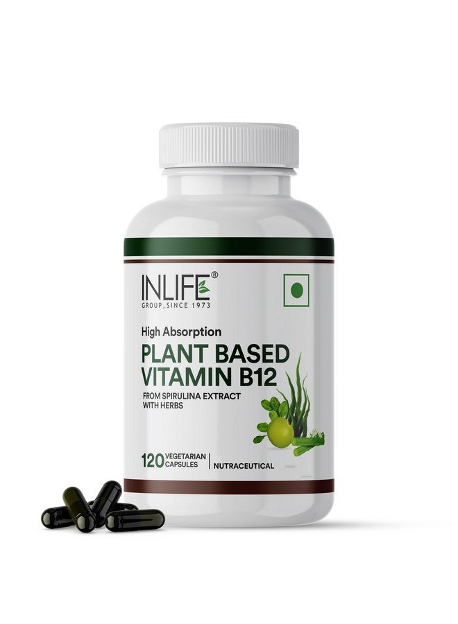 Inlife مكملات فيتامين ب12 النباتية من INLIFE للرجال والنساء | تدعم صحة الأعصاب وصحة الدماغ | صيغة سوبر فود | ب12 من مستخلص سبيرولينا - 120 كبسولة نباتية (عبوة من 1، 120) - Image 1