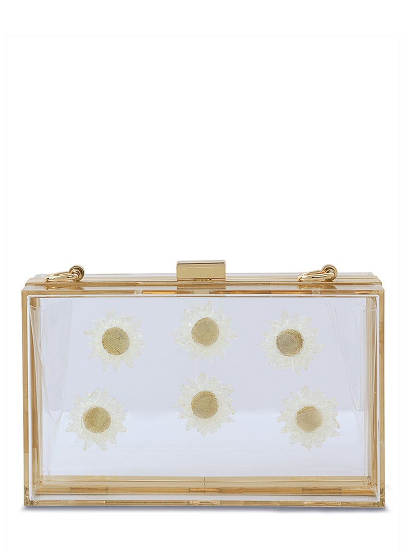 لندن راج حقيبة كلاتش شفافة بتفاصيل زهرة الأقحوان - Image 1