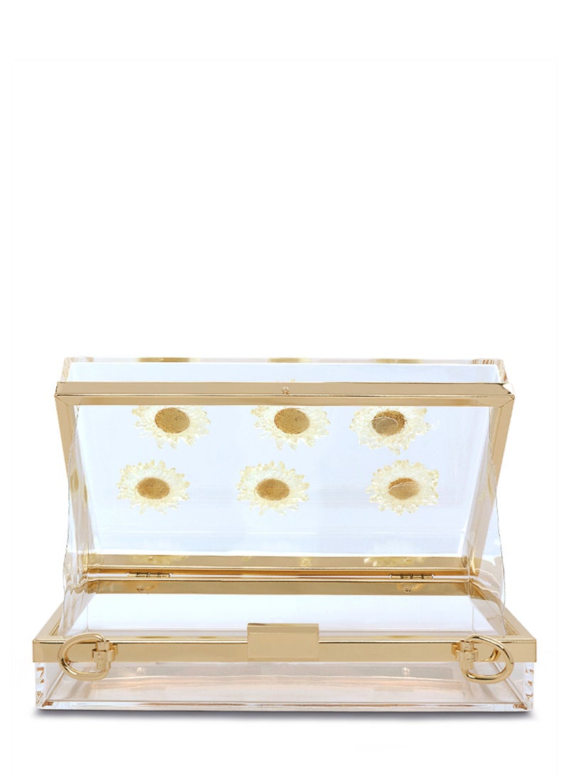 لندن راج حقيبة كلاتش شفافة بتفاصيل زهرة الأقحوان - Image 5