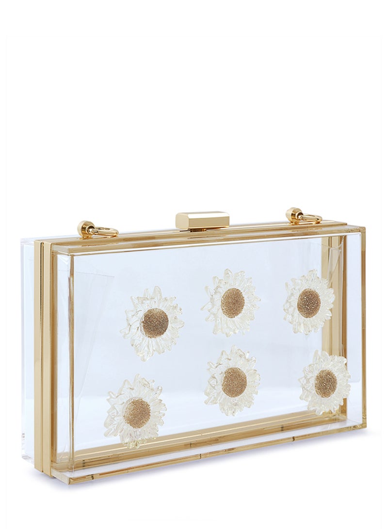 لندن راج حقيبة كلاتش شفافة بتفاصيل زهرة الأقحوان - Image 4
