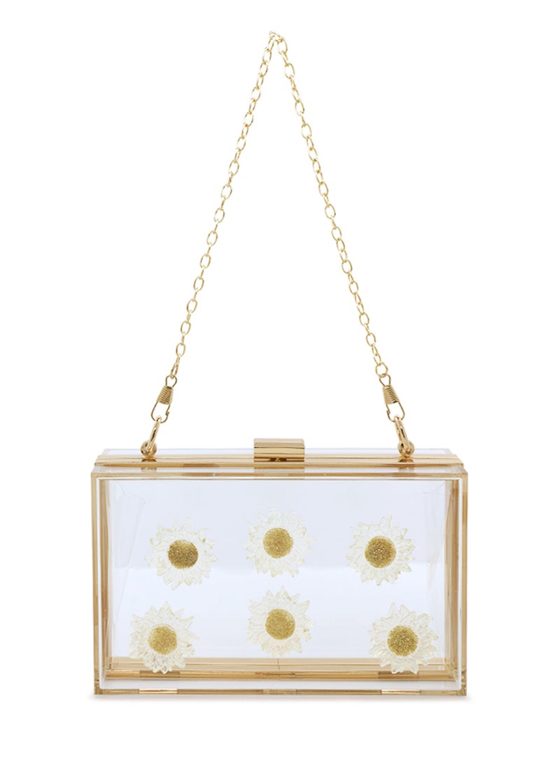 لندن راج حقيبة كلاتش شفافة بتفاصيل زهرة الأقحوان - Image 3