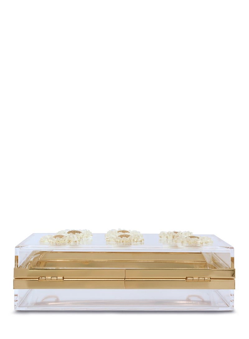 لندن راج حقيبة كلاتش شفافة بتفاصيل زهرة الأقحوان - Image 2