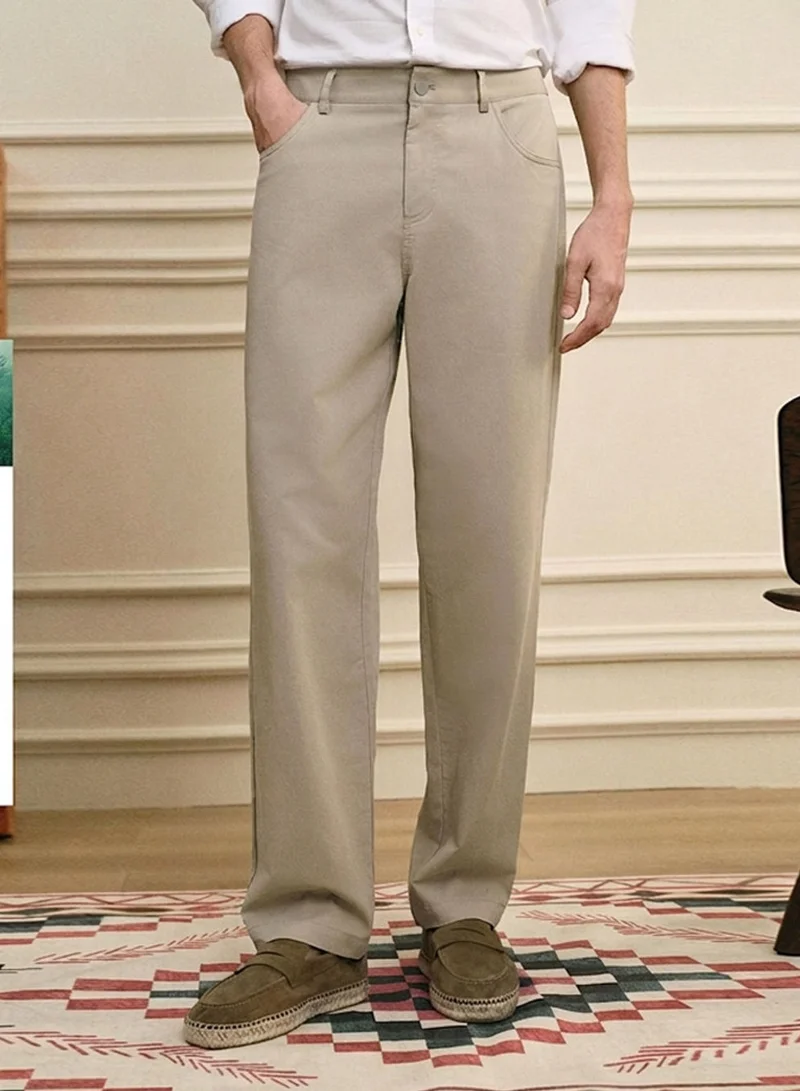 Men Regular Cotton Tencel Khaki Pants