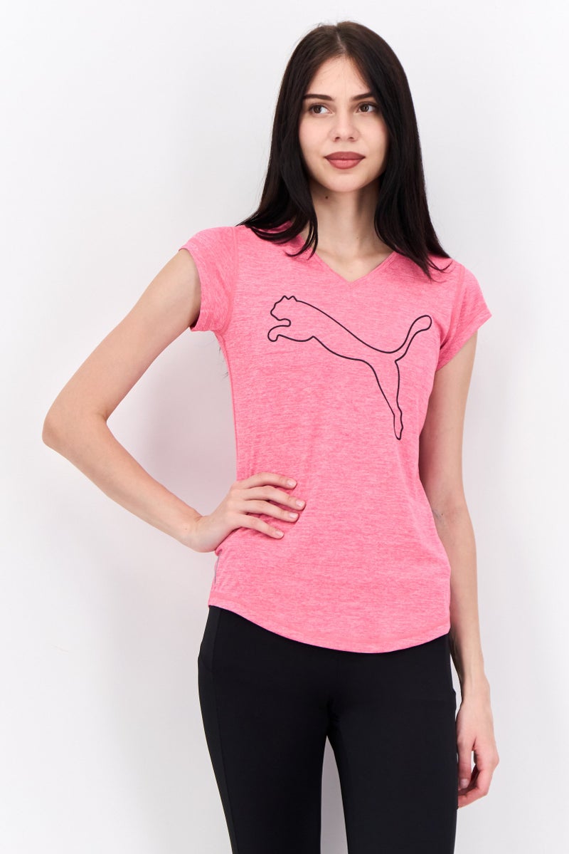 PUMA تي شيرتات تدريب قصيرة الأكمام للنساء، وردي/أسود - Image 1