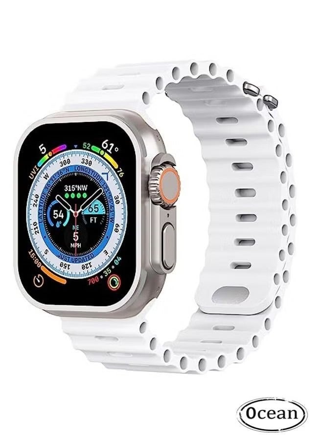 Ocean 1 Piece Compatible with Apple Watch Strap 49mm 45mm 44mm 42mm, Soft Loop Silicone Straps with Buckle Designed for Apple Watch Ultra Series 8 7 SE 6 5 4 3 2 1,White - Image 1