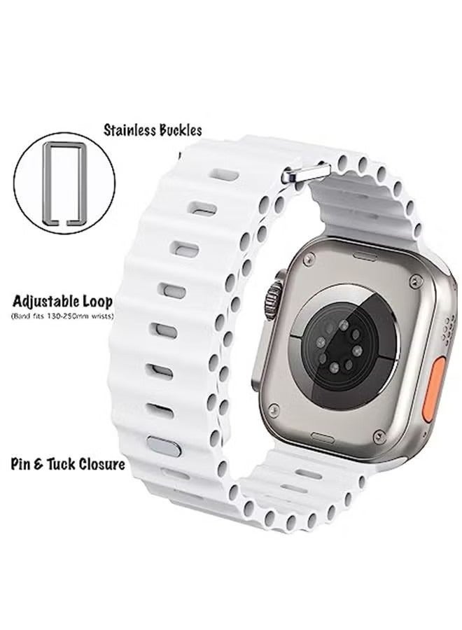 Ocean 1 Piece Compatible with Apple Watch Strap 49mm 45mm 44mm 42mm, Soft Loop Silicone Straps with Buckle Designed for Apple Watch Ultra Series 8 7 SE 6 5 4 3 2 1,White - Image 4