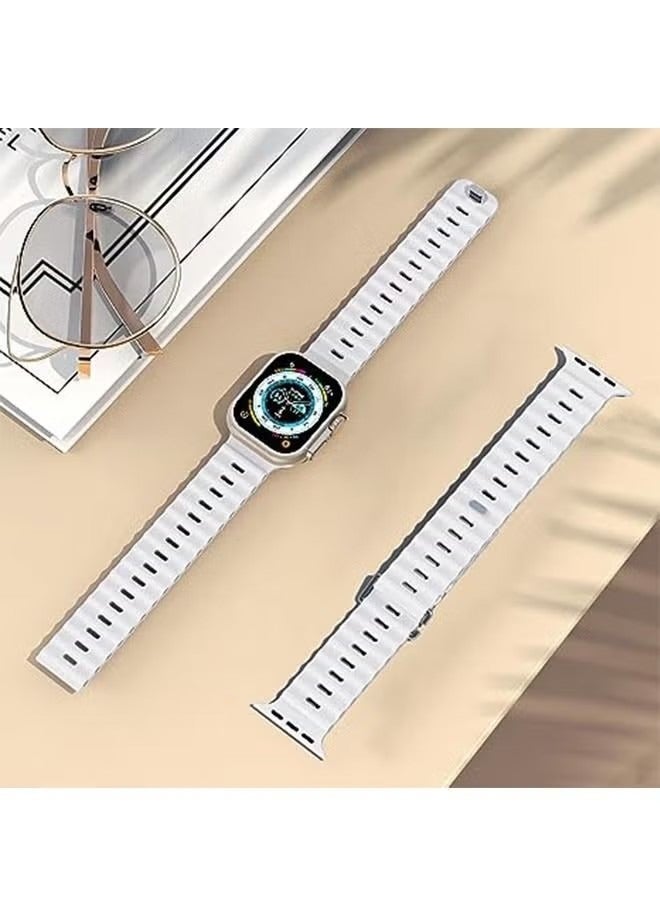 Ocean 1 Piece Compatible with Apple Watch Strap 49mm 45mm 44mm 42mm, Soft Loop Silicone Straps with Buckle Designed for Apple Watch Ultra Series 8 7 SE 6 5 4 3 2 1,White - Image 5