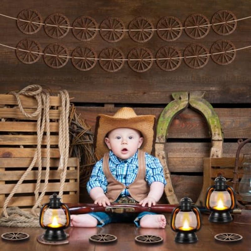 Yuntau 24 Pcs Western Cowboy Decorations for Party Table Western Mini Lanterns and Small Wagon Wheels Table Centerpieces Horse Rodeo Birthday Decorations for Vaquero Theme Favors - Image 4