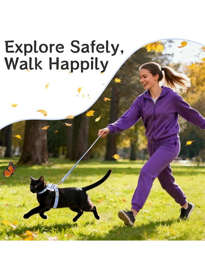 مجموعة حزام للقطط، حزام مقاوم للهروب، حزام قابل للتعديل للقطط الصغيرة الكبيرة، حزام خفيف الوزن وناعم بنقشة نحلة لطيفة (نحلة زرقاء منقوشة، لوزن من 7.0 إلى 16.5 رطل) - Image 2