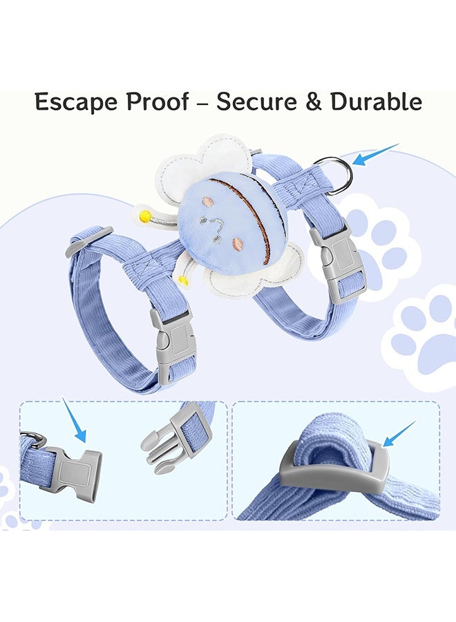 مجموعة حزام للقطط، حزام مقاوم للهروب، حزام قابل للتعديل للقطط الصغيرة الكبيرة، حزام خفيف الوزن وناعم بنقشة نحلة لطيفة (نحلة زرقاء منقوشة، لوزن من 7.0 إلى 16.5 رطل) - Image 3