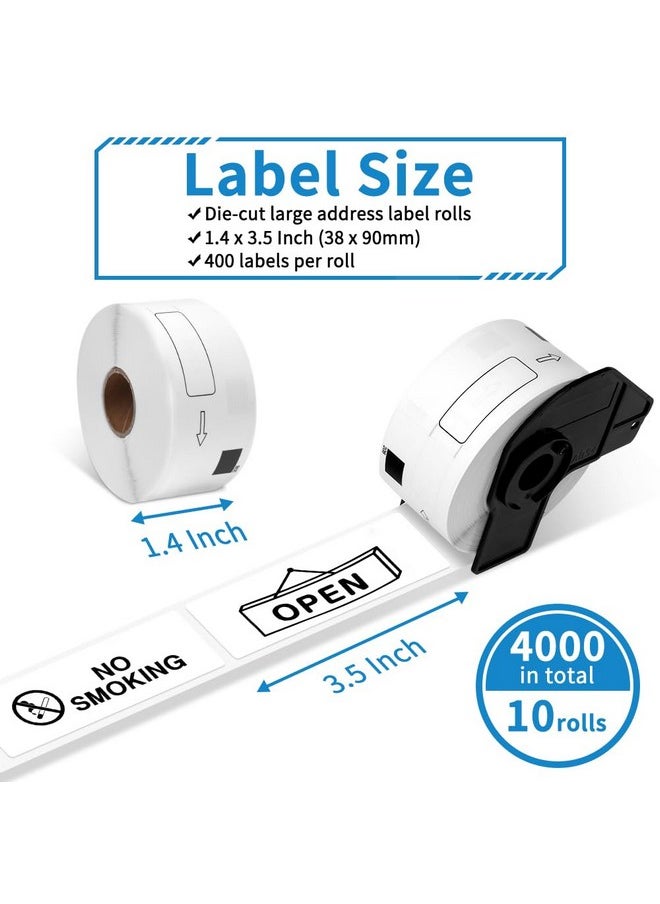 MarkDomain - Replace Brother Dk-1208 Large Address Label, 1.4 In X 3.5 In, 400 Per Roll/ 4000 Labels For Ql-800 Ql-820Nwb Printer, Die-Cut White Paper 10 Rolls + 1 Frame - Image 1