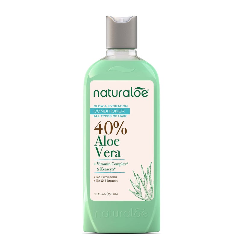 Naturaloe - Glow & Hydration Conditioner - 100% Vegan Formula Infused with 40% Aloe Vera Gel, EcoFriendly, Cruelty Free, No Parabens, No Silicones - 12 fl oz