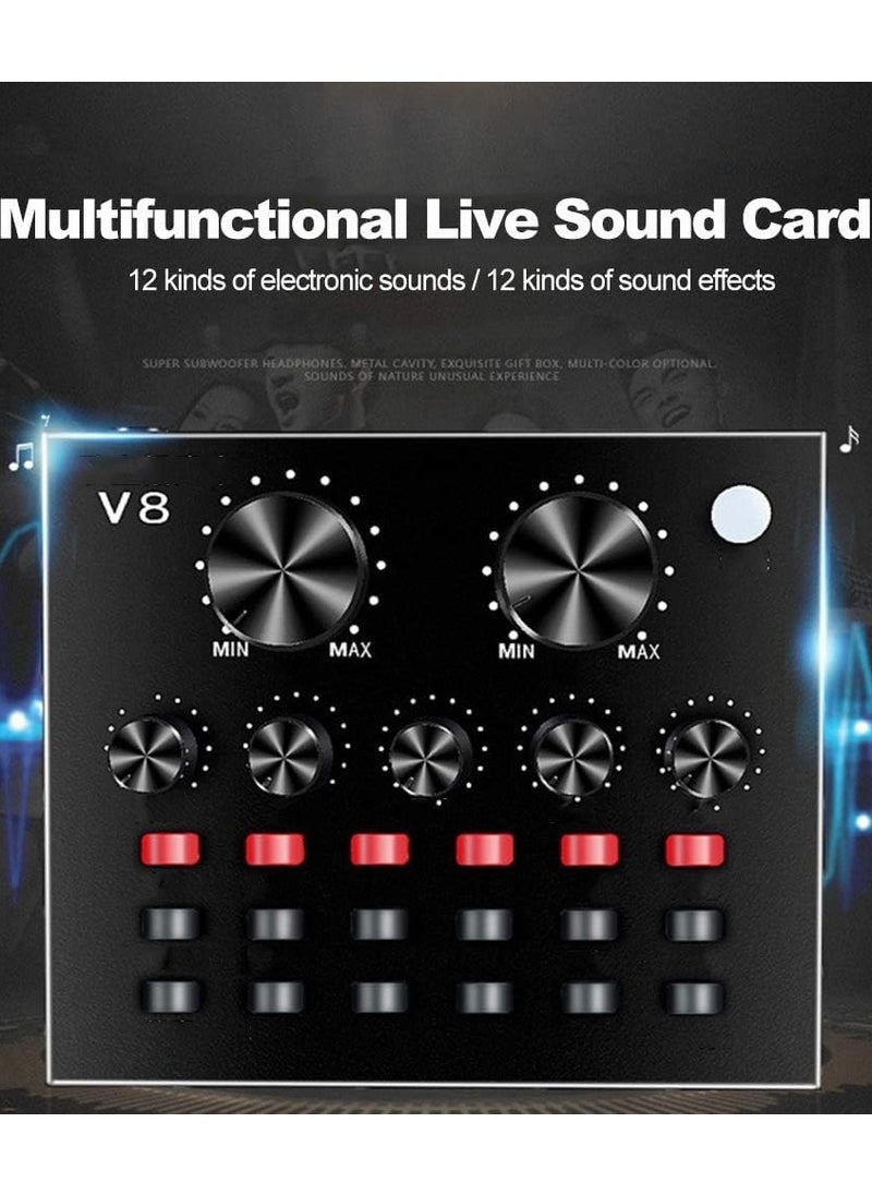 معرض الأعياد - V8 بطاقة الصوت الحية متعددة الوظائف USB واجهة الصوت ذكي حجم قابل للتعديل جهاز مزج الصوت بطاقة الصوت لتسجيل خطاب الاستضافة - Image 1