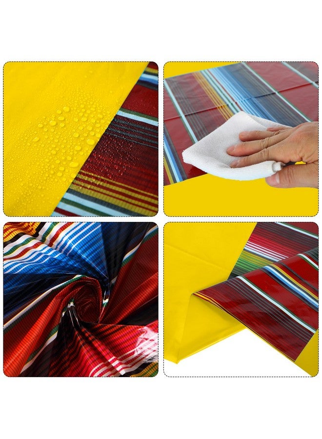 Oudain 6 Pcs Fiesta Tablecloth 108 x 54 Inch Plastic Tablecover Waterproof Mexican Tablecloth Mexican Striped Table Cover for Taco Night Festive Mexican Fiesta Wedding (Elegant Colors) - Image 2