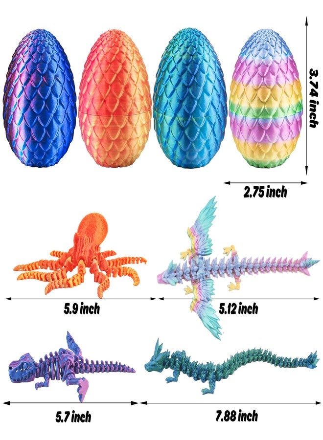 Buufan 4PCS 3D Printed Dragon Octopuses with Egg Easter Basket Stuffers Easter Egg 3D Printed Animals Toy Set - Image 3