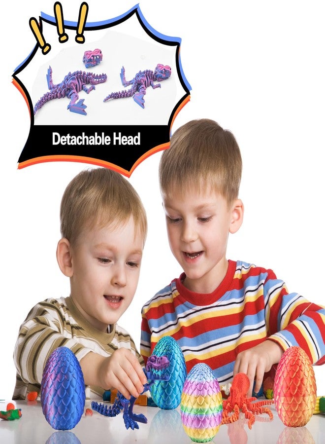 Buufan 4PCS 3D Printed Dragon Octopuses with Egg Easter Basket Stuffers Easter Egg 3D Printed Animals Toy Set - Image 4