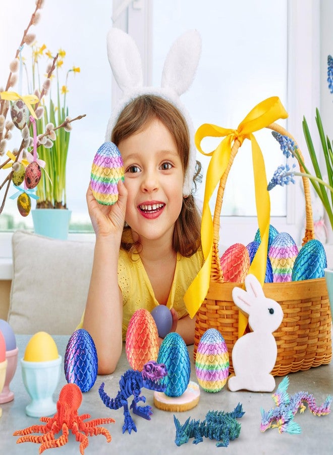 Buufan 4PCS 3D Printed Dragon Octopuses with Egg Easter Basket Stuffers Easter Egg 3D Printed Animals Toy Set - Image 5
