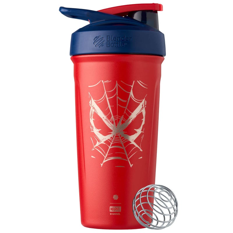 BlenderBottle Marvel Sport Insulated Stainless Steel Shaker Bottle with Wire Whisk, 24-Ounce, Spiderman Web â€“ Protein Shakes & Hydration for Athletes & Fitness Enthusiasts, Easy Mixing, Keeps Drinks Cold, Lockable Lid - Image 1