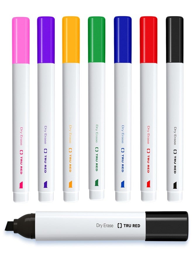 TRU RED Low Odor Dry Erase Markers, Chisel Tip, Assorted Colors, 8 Pack - Bold Whiteboard Markers for Classrooms & Offices - Image 1